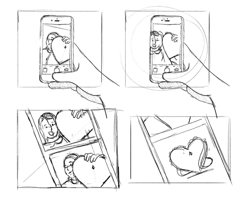 sketch of a woman taking a selfie